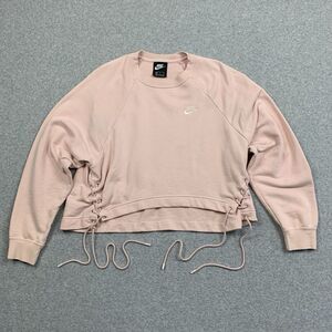 Nike Sweatshirt Women's Medium Essential Crew Fleece Lace Up Side Echo Pink Crop